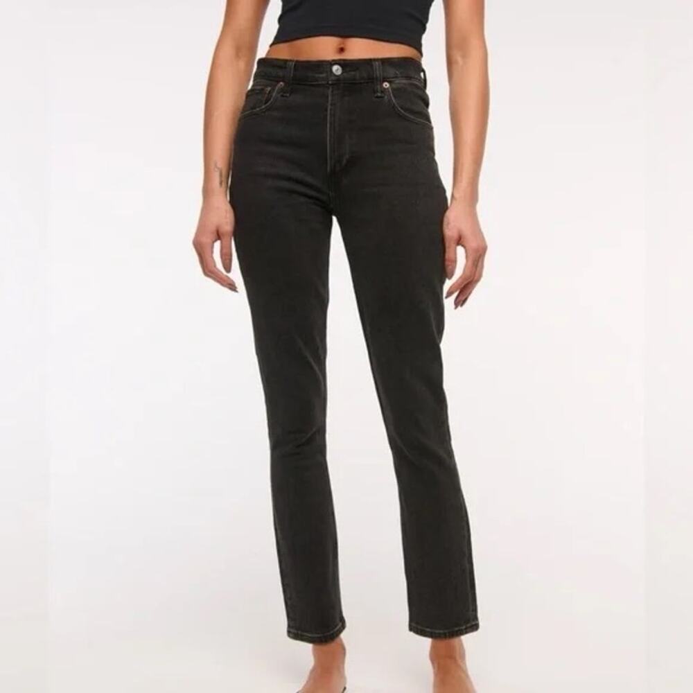 Abercrombie & Fitch Curve Love High Rise Skinny Jeans Size 24 Black Classic Y2K